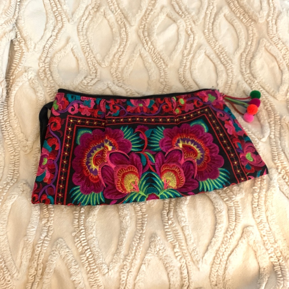 Embroidered Clutch with Wrist Strap